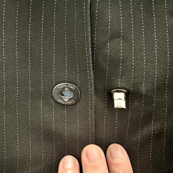 Navy Blue Pin Stripe Calvin Klein Blazer Jacket Suit Plus Size 14 - Picture 2 of 5